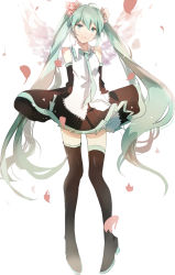 Rule 34 | 1girl, angel wings, aqua eyes, aqua hair, cherry blossoms, collared shirt, detached sleeves, flower, full body, gennnwa, hair flower, hair ornament, hatsune miku, long hair, necktie, shirt, sleeves past wrists, solo, twintails, very long hair, vocaloid, wide sleeves, wings, xjpgc123
