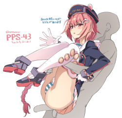 Rule 34 | 1boy, 1girl, ass, braid, carrying, character name, clothes writing, faceless, faceless male, girls&#039; frontline, gun, long hair, miniskirt, panties, penis, pink eyes, pink hair, pps-43, pps-43 (girls&#039; frontline), reverse suspended congress, sex, sex from behind, shirt, single braid, skirt, striped clothes, striped panties, striped shirt, submachine gun, super zombie, telnyashka, thighhighs, translation request, underwear, v-shaped eyebrows, very long hair, weapon, white background, white thighhighs