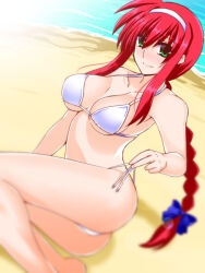 Rule 34 | 1girl, amitie florian, ass, bare arms, bare legs, beach, bikini, blue bow, blurry, blurry foreground, bow, braid, braided ponytail, breasts, cleavage, closed mouth, collarbone, day, engo (aquawatery), green eyes, hair between eyes, hair bow, hairband, halterneck, large breasts, lens flare, long hair, looking at viewer, low ponytail, lyrical nanoha, mahou shoujo lyrical nanoha, outdoors, red hair, side-tie bikini bottom, sideboob, sidelocks, sketch, smile, solo, swimsuit, underboob, very long hair, white bikini, white hairband