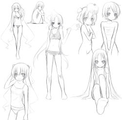 Rule 34 | 6+girls, absurdres, bad id, bad pixiv id, bikini, breasts, crossed arms, greyscale, highres, long hair, looking at viewer, monochrome, multiple girls, nana mikoto, nude, original, profile, short hair, simple background, sketch, small breasts, smile, swimsuit, v arms, very long hair, white background