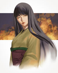 Rule 34 | 1girl, absurdres, black hair, cropped torso, expressionless, final fantasy, final fantasy xiv, from side, green eyes, green kimono, highres, hyur, japanese clothes, kimono, long hair, looking at viewer, mole, mole under mouth, non-web source, obi, obiage, sash, simple background, solo, straight hair, upper body, white background, yotsuyu goe brutus, zhaoyang2002