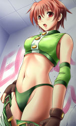 Rule 34 | 1girl, bare shoulders, blush, breasts, brown eyes, brown hair, character request, crotch, digdug006, female focus, gloves, looking down, navel, open mouth, short hair, solo, thighs, underwear, undressing, wrestle angels, wrestle angels survivor, wrestle angels survivor 2