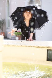 Rule 34 | highres, katou mari, photo (medium), rain, scarf, umbrella