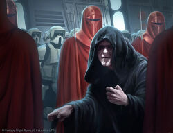 Rule 34 | 6+boys, anthonyfoti, armor, black robe, cloak, copyright name, palpatine, english text, helmet, holding, holding polearm, holding weapon, hooded robe, imperial royal guard, indoors, looking at viewer, multiple boys, palpatine, polearm, red cloak, robe, scout trooper, spear, star wars, upper body, watermark, weapon
