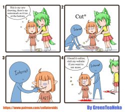 Rule 34 | 2girls, 4koma, :d, absurdres, amputee, animal ears, artist name, blood, comic, dog ears, dog tail, english text, green hair, greenteaneko, highres, marker, multiple girls, mutilation, open mouth, orange hair, original, pointy ears, scissors, short hair, smile, square 4koma, tail, tears, theft, third-party source, truth, turn pale, watermark, web address, | |
