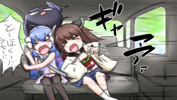 Rule 34 | &gt; &lt;, 2girls, :d, ahoge, black headwear, black legwear, blue hair, blue headwear, blue skirt, brown hair, car interior, closed eyes, commentary request, dress, eel hat, fang, feet out of frame, hair ornament, hairclip, hat, headgear, highres, japanese clothes, kimono, leaning on person, long hair, low twintails, mortarboard, multiple girls, neon-tetora, obi, open mouth, otomachi una, otomachi una (talkex), pantyhose, pleated skirt, purple dress, sailor collar, sailor dress, sash, seatbelt, skirt, sleeveless, sleeveless dress, smile, socks, talkex, touhoku kiritan, translation request, twintails, v-shaped eyebrows, very long hair, voiceroid, white kimono, white legwear, white sailor collar, xd