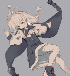 Rule 34 | 1girl, brooch, cape, closed mouth, cropped legs, dress, grey background, grey theme, hair ornament, hairband, jewelry, light smile, lilka eleniak, long hair, looking at viewer, low-tied long hair, monochrome, shiromiso, shoes, simple background, solo, thighhighs, twintails, wild arms, wild arms 2, zettai ryouiki