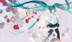 Rule 34 | 1girl, absurdly long hair, aqua eyes, aqua hair, aqua necktie, artist name, artist request, balloon, bare shoulders, black skirt, black sleeves, black thighhighs, blue eyes, blue hair, blue necktie, blush, breasts, collared shirt, detached sleeves, female focus, hair between eyes, hair ornament, hand wave, hatsune miku, headphones, headset, long hair, long sleeves, looking at viewer, necktie, pananother, parted lips, pleated skirt, shirt, skirt, sleeveless, sleeveless shirt, sleeves past fingers, sleeves past wrists, small breasts, solo, thighhighs, twintails, very long hair, vocaloid, white shirt