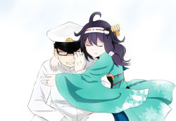 Rule 34 | 1boy, 1girl, absurdres, admiral (kancolle), ahoge, commentary request, crying, glasses, gloves, hair ornament, hat, highres, jewelry, kantai collection, peaked cap, purple hair, ring, rukialice, ryuuhou (kancolle), taigei (kancolle), whale hair ornament, white gloves