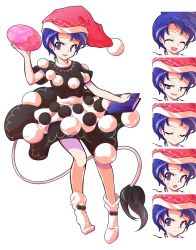 Rule 34 | 1girl, :3, ^ ^, alphes (style), blue eyes, blue hair, blush, book, closed eyes, cow tail, dairi, doremy sweet, dress, egg, expressions, closed eyes, facial expressions, full body, hat, matching hair/eyes, nightcap, parody, short hair, socks, solo, standing, style parody, tachi-e, tail, tapir tail, touhou, transparent background