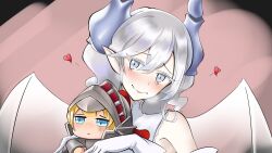Rule 34 | 2girls, bat wings, blush, doll, duel monster, heart, highres, holding, holding doll, knight (yu-gi-oh!), lovely labrynth of the silver castle, multiple girls, tsukiko oboro, wings, yu-gi-oh!, yuri