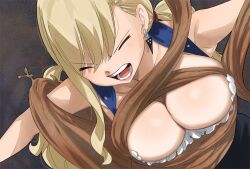 Rule 34 | 1girl, blonde hair, breasts, cleavage, closed eyes, colorized, eden&#039;s zero, gaston18, highres, large breasts, long hair, mashima hiro, rebecca bluegarden, solo, twintails