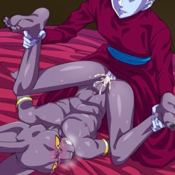 Rule 34 | 2boys, anal, animal ears, barefoot, blue skin, blush, cat, cat ears, clenched teeth, colored skin, cum, cum in ass, cumdrip, dragon ball, dragonball z, dragonball z battle of gods, ejaculating while penetrated, ejaculation, feet, god of destruction beerus, grin, lying, male focus, male penetrated, multiple boys, nipples, purple skin, sex, smile, smirk, spread legs, sweat, tears, teba motoko, teeth, toes, whis, wince, yaoi
