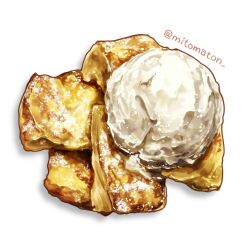 Rule 34 | artist name, food, food focus, french toast, highres, ice cream, mitomaton, no humans, original, realistic, simple background, still life, sugar (food), twitter username, white background