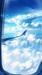 Rule 34 | absurdres, airplane interior, airplane wing, blue sky, cloud, cloudy sky, commentary, day, highres, no humans, original, scenery, signature, sky, skyrick9413, window