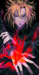Rule 34 | 1boy, blonde hair, blood, blood from mouth, command spell, daybit sem void, fate/grand order, fate (series), glowing, juuniguram, looking at viewer, purple eyes, solo, upper body