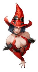Rule 34 | 1girl, arc system works, bare shoulders, black hair, blue eyes, bob cut, breasts, detached sleeves, guilty gear, guilty gear xx, hat, i-no, lips, lipstick, looking at viewer, makeup, medium breasts, mole, mole above mouth, nail polish, no bra, orushibu, red hat, red lips, red nails, short hair, solo, upper body
