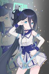 Rule 34 | 1girl, absurdly long hair, absurdres, aris (blue archive), black hair, blue archive, blue eyes, bow, bow choker, choker, commentary request, concert, detached sleeves, dress, frilled skirt, frills, hair between eyes, hair bow, hair ribbon, halo, hand on own hip, highres, hrna, idol, long hair, long sleeves, looking at viewer, mischievous straight uniform (blue archive), official alternate costume, pleated skirt, ponytail, ribbon, ribbon choker, side ponytail, sidelocks, skirt, smile, solo, standing, v, very long hair, white dress, zoom layer