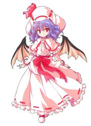 Rule 34 | 1girl, alphes (style), ascot, bat wings, bow, capelet, closed mouth, commentary request, curiosities of lotus asia, dairi, frilled capelet, frilled skirt, frills, full body, hat, long hair, long skirt, long sleeves, parody, pink hat, pink skirt, purple hair, red bow, red eyes, remilia scarlet, ribbon-trimmed skirt, ribbon trim, skirt, smile, solo, standing, style parody, tachi-e, touhou, transparent background, wings
