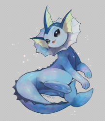 Rule 34 | black eyes, commentary request, creatures (company), game freak, gen 1 pokemon, grey background, highres, kikuyoshi (tracco), nintendo, no humans, open mouth, pokemon, pokemon (creature), signature, smile, solo, toes, tongue, vaporeon