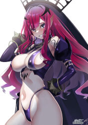 Rule 34 | 1girl, absurdres, bare shoulders, black panties, bracelet, breasts, bridal gauntlets, cleavage, covered erect nipples, detached sleeves, earrings, baobhan sith (fate), baobhan sith (second ascension) (fate), fate/grand order, fate (series), grey eyes, grin, groin, highleg, highleg panties, highres, jewelry, large breasts, long hair, looking at viewer, navel, panties, partially visible vulva, pink hair, pointy ears, revealing clothes, sanazura hiroyuki, sideboob, sidelocks, smile, solo, spiked bracelet, spikes, stomach, thighs, tiara, underwear, veil, white background, wide hips