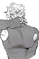 Rule 34 | 1boy, armpit cutout, armpits, clothing cutout, covering own mouth, dio brando, earrings, huang lia, jewelry, jojo no kimyou na bouken, long hair, long sleeves, male focus, muscular, muscular male, nail polish, pectorals, sleeves past wrists, solo, stardust crusaders, sweater, turtleneck, turtleneck sweater