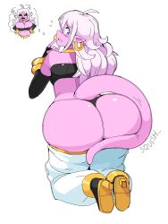 Rule 34 | 1girl, android 21, ass, dragon ball, dragon ball fighterz, earrings, female focus, full body, highres, huge ass, jewelry, long hair, majin android 21, noodlemage, pointy ears, solo, tail