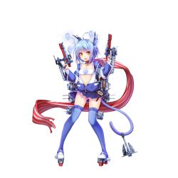 Rule 34 | 1girl, :d, ahoge, american flag, anchor, animal ears, atlanta (warship girls r), bell, blue hair, blue skirt, blue thighhighs, breasts, cannon, cat tail, collar, depth charge, fake animal ears, fang, flag print, full body, garter straps, haluka (aixioo), holding, holding weapon, jacket, long sleeves, machinery, navel, neck bell, official art, open clothes, open jacket, open mouth, panties, panty peek, pantyshot, pleated skirt, radio antenna, remodel (warship girls r), scarf, short hair, skirt, small breasts, smile, solo, standing, strapless, tail, thighhighs, transparent background, tube top, turret, underwear, warship girls r, weapon, white panties, yellow eyes