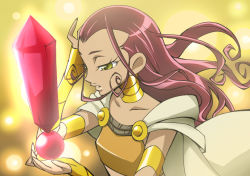 Rule 34 | 10s, 1girl, bad id, bad pixiv id, cape, choker, curly hair, eyelashes, heart flower, heartcatch precure!, long hair, precure, red hair, rutarou, sasorina, solo, yellow background, yellow eyes