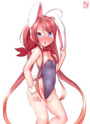 Rule 34 | 10s, 1girl, :o, ahoge, alternate costume, animal ears, asymmetrical bangs, bare shoulders, blue eyes, blush, bow, bowtie, breasts, covered navel, dated, detached collar, fake animal ears, fake tail, hair ribbon, hairband, highres, kanon (kurogane knights), kantai collection, kawakaze (kancolle), leotard, long hair, looking at viewer, low twintails, open mouth, playboy bunny, rabbit ears, rabbit tail, red hair, ribbon, simple background, single wrist cuff, small breasts, solo, tail, twintails, very long hair, white background, wrist cuffs