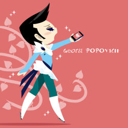 Rule 34 | 1boy, black hair, cellphone, character name, closed eyes, from side, georgi popovich, heart, highres, ice skates, kaorin minogue, male focus, open mouth, phone, pink background, plant, skates, smartphone, sparkle, vines, yuri!!! on ice