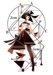 Rule 34 | 1girl, appi523, black hair, blunt bangs, circle, expressionless, full body, geometry, highres, looking at viewer, math, original, pantyhose, red eyes, short hair, simple background, sleeveless, solo, standing, white background