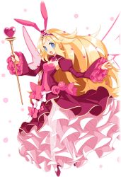 1girl artist_request blonde_hair blue_eyes disgaea disgaea_rpg dress flonne flonne_(valentine) flower full_body hair_ribbon heart heart-shaped_pupils high_heels holding holding_wand juliet_sleeves long_hair long_sleeves looking_at_viewer magical_girl official_art pink_dress pink_theme puffy_sleeves ribbon solo standing symbol-shaped_pupils third-party_source tiara very_long_hair wand wings