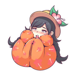 Rule 34 | 1girl, ahegao, artificial vagina, artist request, black hair, blush, braid, breasts, character request, clitoris, copyright request, floral print, flower, hat, objectification, onahole transformation, open mouth, pussy, sex toy, tagme, tears, transformation