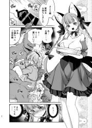 Rule 34 | 1boy, 2girls, :d, adapted costume, alternate breast size, animal ears, bar censor, blush, bow, braid, breasts, cat ears, cat tail, censored, cleavage, comic, extra ears, greyscale, hairband, hetero, kaenbyou rin, komeiji satori, large breasts, monochrome, multiple girls, multiple tails, open mouth, sex, smile, tail, third eye, tomoki tomonori, touhou, translation request, twin braids