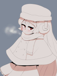 Rule 34 | 1girl, blush, c-low, chocolat (lord of walkure), hat, long hair, lord of walkure, red eyes, winter clothes