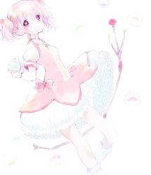 Rule 34 | 1girl, anthony (madoka magica), bad id, bad pixiv id, bare legs, blush, bow (weapon), breasts, bubble skirt, choker, collarbone, colorful, dot nose, dutch angle, eyelashes, facial hair, familiar (madoka magica), feet out of frame, floating hair, flower, frilled skirt, frilled sleeves, frilled socks, frills, furrowed brow, gloves, hair between eyes, hair ribbon, hand up, highres, kaname madoka, knee up, leaf, looking afar, mahou shoujo madoka magica, mahou shoujo madoka magica (anime), mustache, parted lips, pink eyes, pink flower, pink hair, pink ribbon, pink rose, puffy short sleeves, puffy sleeves, ranan, ribbon, rose, short sleeves, short twintails, sidelocks, simple background, skirt, small breasts, socks, solo, soul gem, standing, standing on one leg, twintails, weapon, white background, white gloves, white skirt, white socks