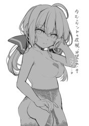 Rule 34 | ass, breasts, garter belt, garter straps, greyscale, kantai collection, looking back, medium breasts, monochrome, no bra, no panties, pasties, sanninme no haru, simple background, tashkent (kancolle), thighhighs, twintails
