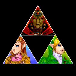 1girl 2boys armor belt black_background blonde_hair blue_eyes brown_belt cape closed_mouth commentary dark-skinned_male dark_skin dress earrings ganondorf gem gerudo green_background green_hat green_tunic hat highres jewelry link long_hair looking_at_viewer multiple_boys nintendo orange_hair pauldrons pink_dress pointy_ears princess princess_zelda red_background red_cape red_gemstone red_hair shoulder_armor shoulder_belt sidelocks smile solua_mnju straight-on symbol-only_commentary the_legend_of_zelda the_legend_of_zelda:_ocarina_of_time tiara triforce tunic white_undershirt