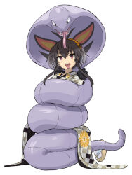 1girl arbok black_hair creatures_(company) game_freak gen_1_pokemon grey_hair highres japanese_clothes kantai_collection kimono medium_hair multicolored_hair nintendo pokemon purple_eyes simple_background solo tokitsukaze_(kancolle) tongue tongue_out tsuji_kazuho two-tone_hair white_background