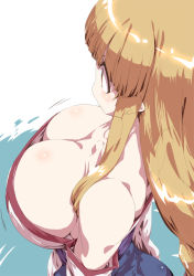 Rule 34 | 1girl, arc the lad, arc the lad ii, bare shoulders, blonde hair, breasts, cleavage, detached sleeves, downblouse, from above, huge breasts, lieza (arc the lad), long hair, pointy ears, sidelocks, solo, tokyo (great akuta), water