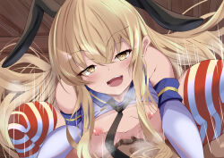 Rule 34 | 1boy, 1girl, absurdres, black neckerchief, blonde hair, breasts, bright pupils, censored, commentary request, cowgirl position, elbow gloves, girl on top, gloves, half-closed eyes, hetero, highres, kantai collection, long hair, male pubic hair, mosaic censoring, motion lines, neckerchief, nipples, open mouth, paid reward available, pov, pubic hair, red thighhighs, shimakaze (kancolle), small breasts, solo focus, squatting cowgirl position, straddling, striped clothes, striped thighhighs, textless version, thighhighs, touhou7716, vaginal, white gloves, white pupils, white thighhighs, yellow eyes