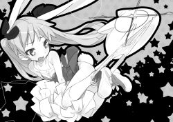 Rule 34 | 00s, 2girls, animal ears, bare shoulders, blush, rabbit ears, rabbit tail, cat, cheerleader, collarbone, embarrassed, greyscale, hair ribbon, hiiragi kagami, long hair, lucky star, monochrome, multiple girls, nyamou, panties, panty pull, pleated skirt, pom pom (cheerleading), ribbon, skirt, so note, star (symbol), symbol-shaped pupils, tail, tsurime, twintails, underwear