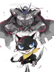 Rule 34 | 10s, animal, cat, highres, light background, morgana (persona 5), no humans, persona, persona 5, simple background, sword, weapon, white background, zorro (persona 5)