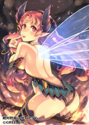 Rule 34 | 1girl, :p, ass, back, beelzebub (zettai bouei leviathan), blush, bracelet, breasts, circlet, copyright name, earrings, fairy wings, finger to cheek, fire, horns, jewelry, keypot, large breasts, long hair, lots of jewelry, pink eyes, pink hair, pixiv sample, pointy ears, solo, tongue, tongue out, wings, zettai bouei leviathan