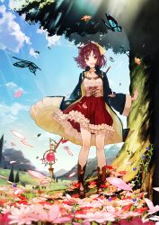 Rule 34 | 1girl, atelier (series), atelier sophie, breasts, bug, butterfly, female focus, field, flower, highres, bug, medium breasts, official art, solo, sophie neuenmuller, standing, tree