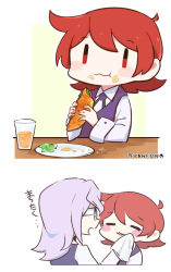 Rule 34 | 2girls, :3, croix meridies, eating, food, glasses, gyaheung, highres, little witch academia, multiple girls, red hair, sandwich, shiny chariot