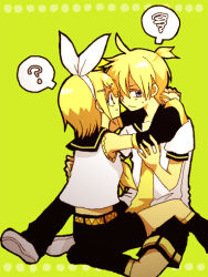Rule 34 | 1boy, 1girl, ?, anzu (o6v6o), bad id, bad pixiv id, blonde hair, brother and sister, detached sleeves, hair ornament, hair ribbon, hairclip, hetero, hug, incest, kagamine len, kagamine rin, necktie, ribbon, siblings, straddling, twincest, twins, upright straddle, vocaloid, yellow necktie