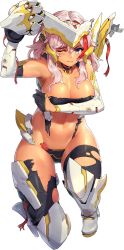Rule 34 | 1girl, armor, armored boots, armored gloves, armpits, bare shoulders, battle damage, bikini armor, black bra, black gloves, black thighhighs, blue eyes, blush, boots, bra, breasts, broken, broken armor, broken wires, cleavage, covering privates, covering breasts, defeat, detached collar, elbow gloves, full body, game cg, gloves, half gloves, high heel boots, high heels, highres, injury, knee boots, knee guards, lancer mina, large breasts, last origin, linea alba, looking at viewer, mar10, mechanical wings, multicolored hair, navel, official alternate costume, official art, one eye closed, on one knee, pink hair, skindentation, slingshot swimsuit, solo, streaked hair, swimsuit, tachi-e, tan, tears, thigh boots, thighhighs, torn bra, torn clothes, torn thighhighs, transparent background, two-tone hair, underwear, white armor, wings, wire