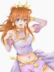Rule 34 | 1girl, absurdres, artist name, artist request, bare legs, blush, bracelet, breasts, brown hair, butterfly (love live!), choker, cleavage, clothing cutout, collarbone, cropped shirt, crown, detached sleeves, double bun, dress, dress shirt, earrings, female focus, gold bracelet, hair between eyes, hair bun, hair rings, harem outfit, highres, jewelry, konoe kanata, long hair, looking at viewer, love live!, love live! nijigasaki high school idol club, love live! school idol festival, medium breasts, navel, parted lips, puffy short sleeves, puffy sleeves, purple eyes, purple shirt, purple shorts, purple sleeves, shirt, short sleeves, shorts, shoulder cutout, smile, solo, sparkle, two side up, white background, yellow bracelet, yellow choker